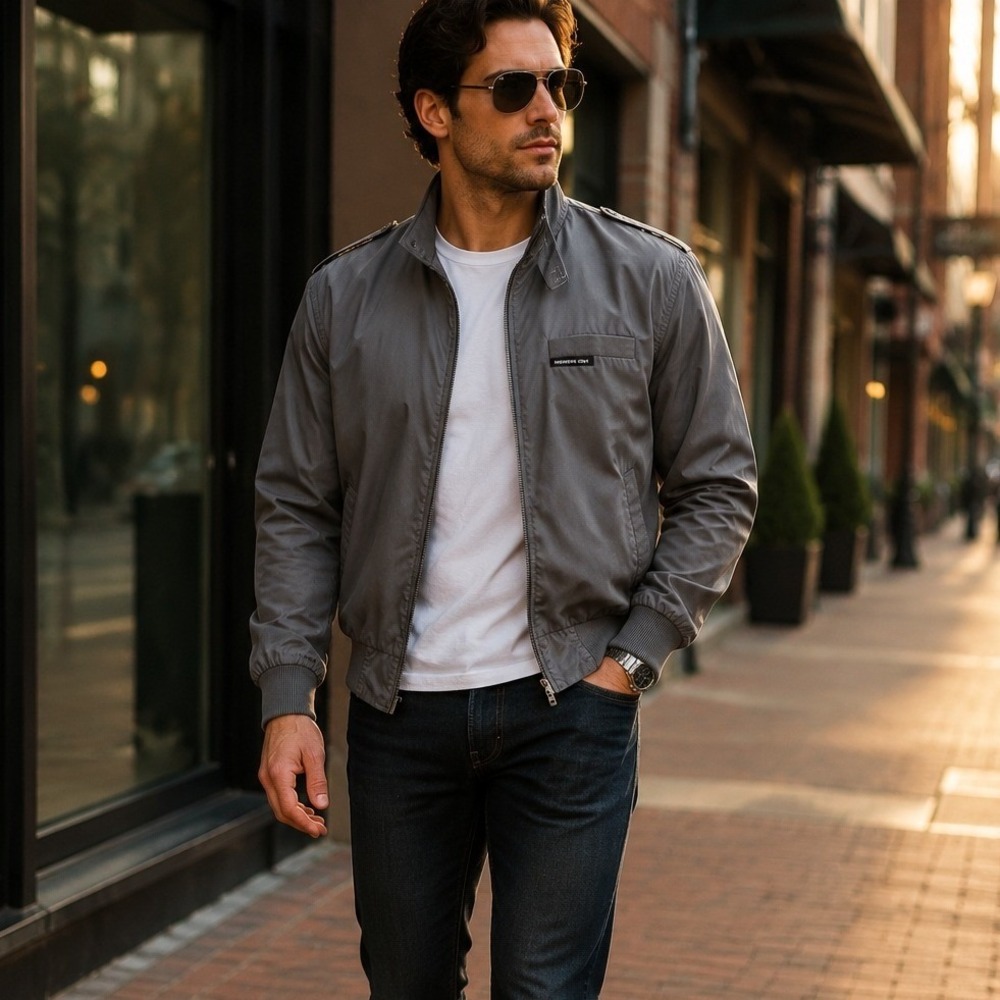 Members Only Gray Bomber Jacket Mens Size 40 Vintage Zip Windbreaker Coat